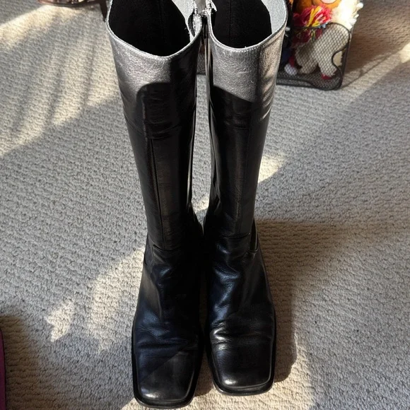 Charles David “Reider” Black Leather Side Zip High Shaft Square Toe Boots - Picture 4 of 15